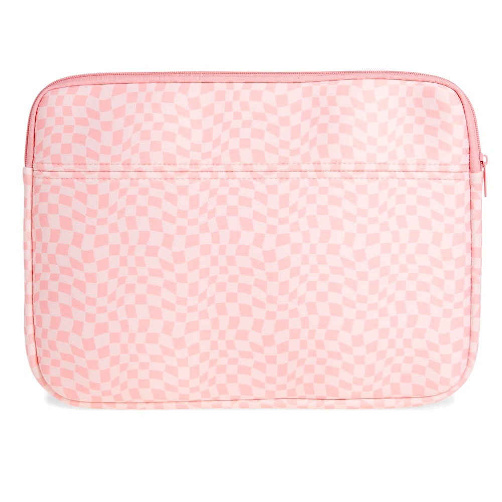 NWT Pink Checkerboard Wavy Padded Laptop Case - Fits 13"-15"